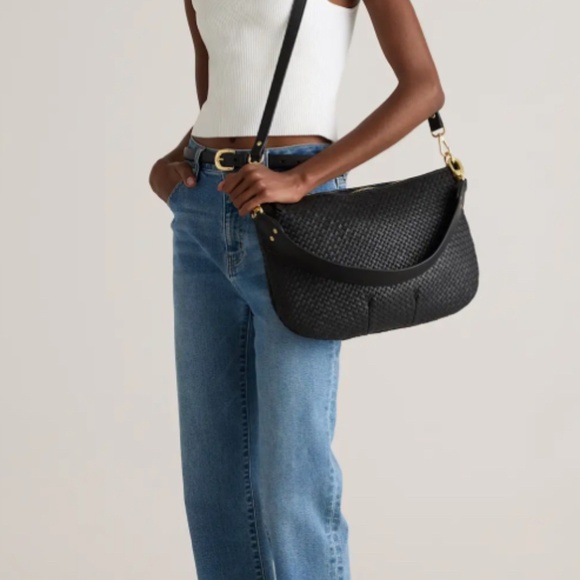 NWOT Quince Italian Leather Convertible Crescent Handwoven Shoulder Bag - Picture 2 of 5